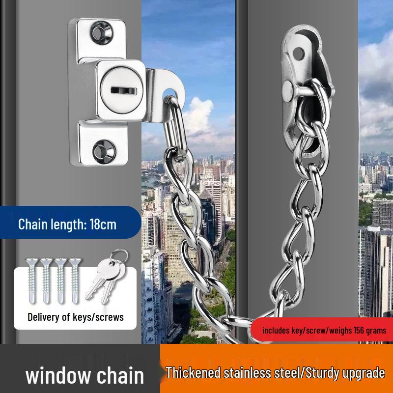 Window Safety Lock Chain: Ventilation, Anti-Theft, In/Out Opening, Child Secure.
