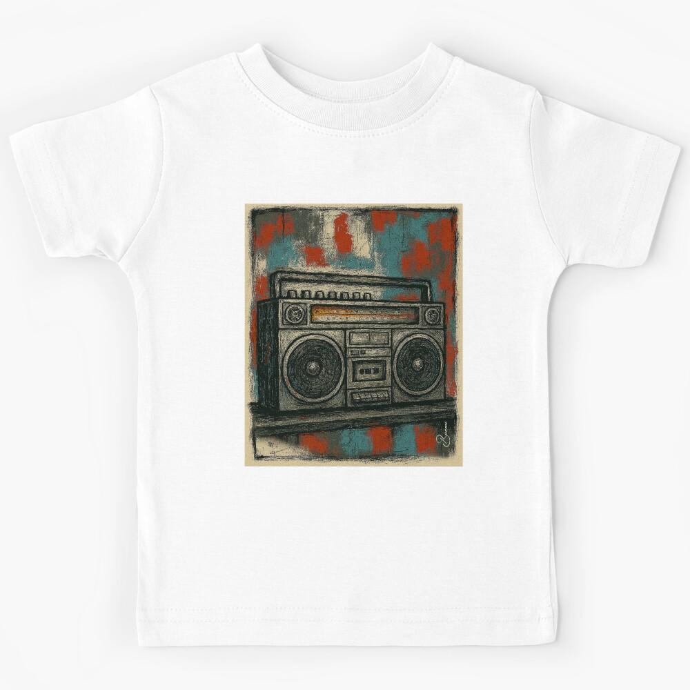 Boom Box Vintage Stereo | Hand-Drawn Retro Cassette Player Kids T-Shirt 110
