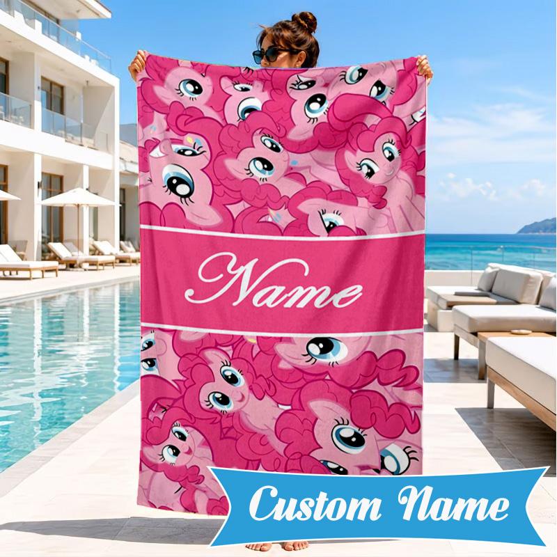 Custom Name Pinkie Unicorn Journal Beach Towel Microfiber Beach Towel, Lightweight and Quick-Dry, for Summer Travel, Swimming Pool Gift