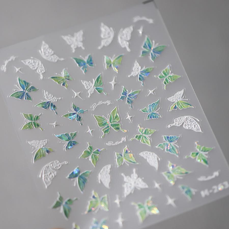 1Pcs 5D Embossed Aurora Butterfly Nail Art Stickers Self Adhesive Decals For Nails Decoration DIY 3D Acrylic Nail Supplies Parts