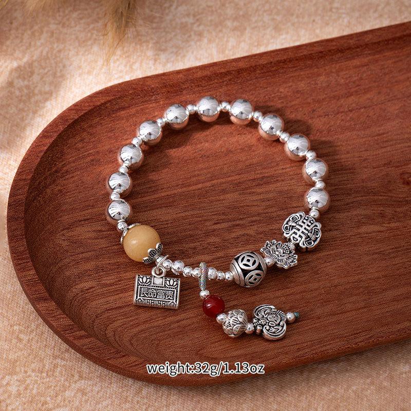 Retro Chinese Style All The Best Bracelet Women'S Ping An Brand Lucky Bag Imitation Silver Bracelet New Chinese Merchandise Jewelry
