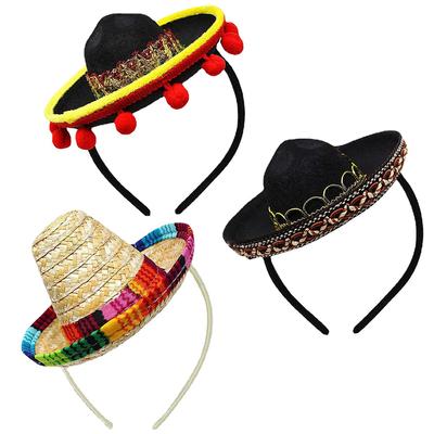 3er-Pack Cinco De Mayo Fiesta-Stirnbänder, Partydekorationen, Vliesstoff und Sombrero-Partyhüte aus Stroh