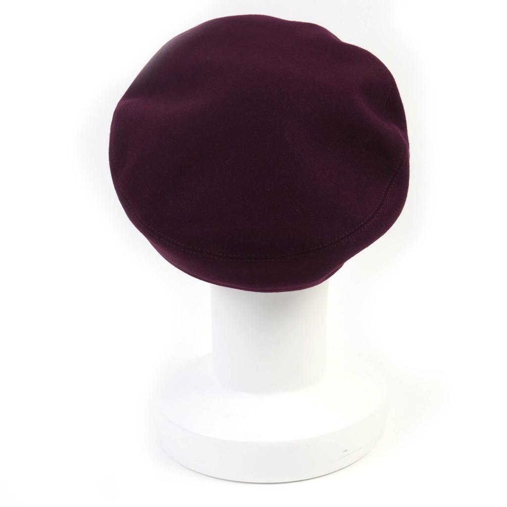 Excellent HERMES Beret Santreno Leather with Serie Buttons Wine-red Cashmere Women 58 Used