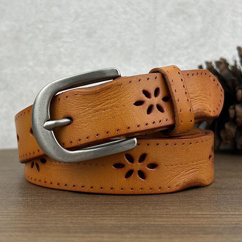 Belt Women'S Leather Hollow Retro Casual Jeans Belt First Layer Pin Buckle Autumn And Winter Belt