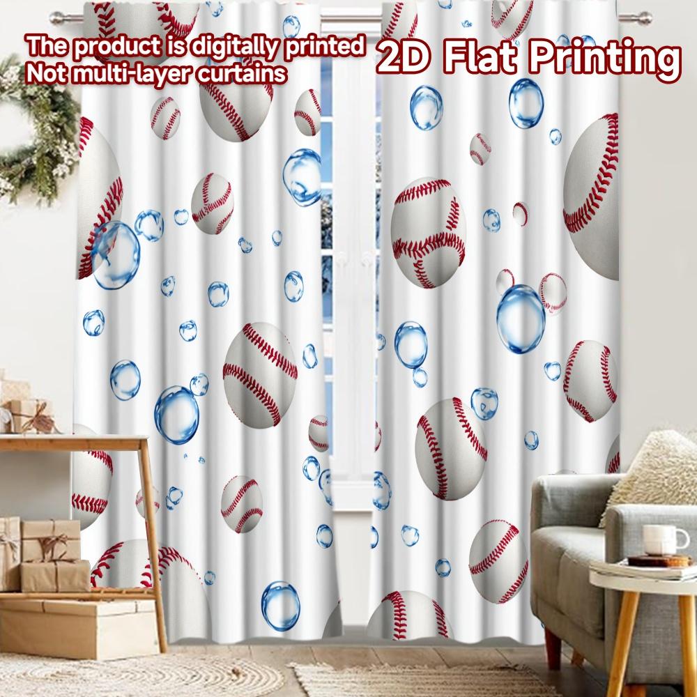 

2pcs, 2D FLAT PRINTING Curtains (Without Rod) Baseball Bubbles Holiday curtains Prints Light Filtering Curtains Home Decor 52.50 × 116.00 cm 2 pcs