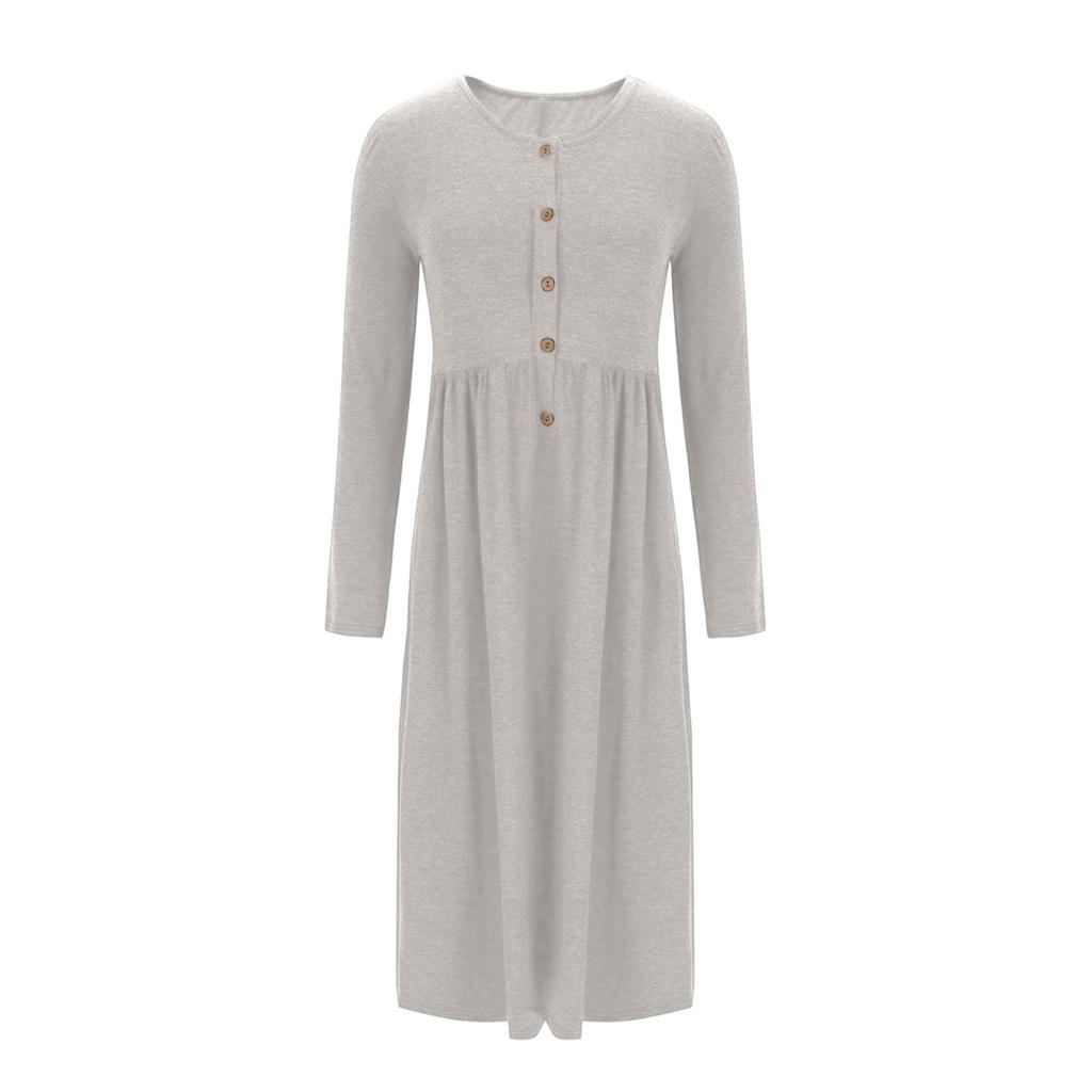 Damen Freizeitkleid Langarm Locker Einfarbig