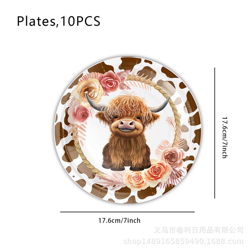 Highland Cow Themed Birthday Party Supplies Cute Cow Head Tissue Paper Plate Paper Cup Animal Disposable Tableware Gifts