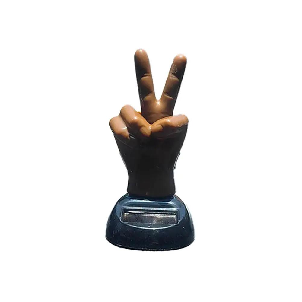 Solar Powered Two-finger Salute Shaking Toy Car Dashboard Dashboard Dancing Brown Ornament Figure Decorative Toy C T3w7