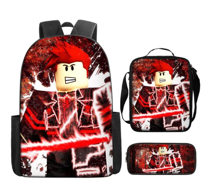 New Roblox Student School Bag Roblox Digital Printing Backpack Three-piece Set Lunch Bag Pencil Case