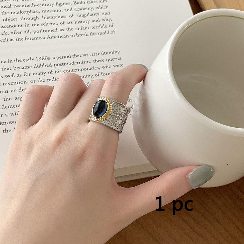 

2025 Trend Retro Cameo Tanggrass Totem White Chalcedony Ring Women Fashion Light Luxury Men And Women Open Index Finger Ring 1 pc синий