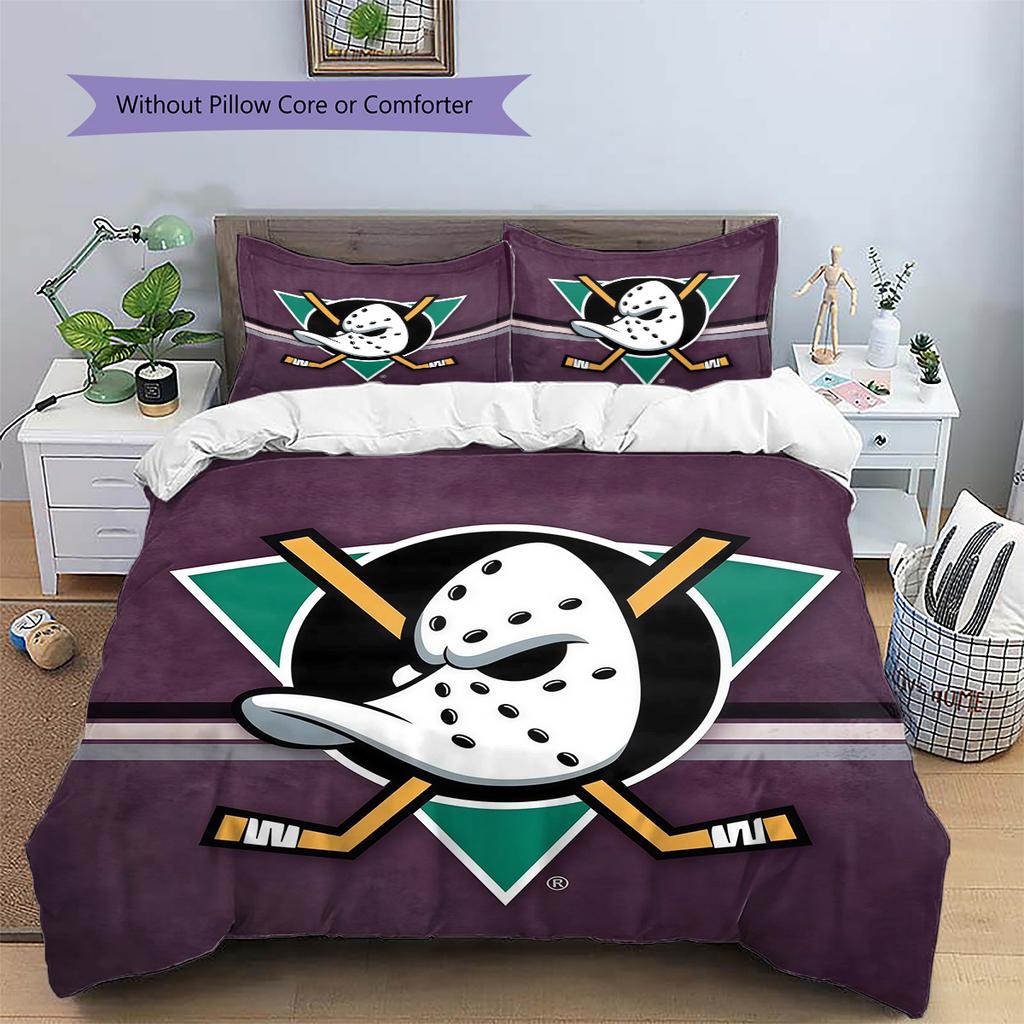 Anaheim Ducks Muster Bettwäsche Steppdecken-Set Heimdekoration Geschenk (1 Bettbezug + 2 Kissenbezüge (ohne Füllung))