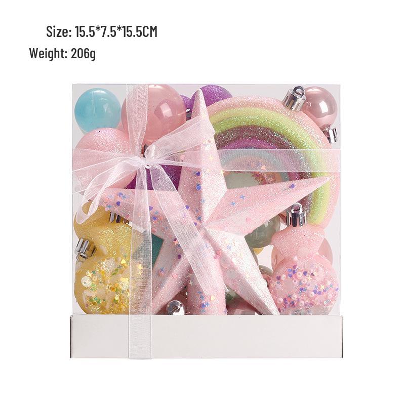 

Набор елочных украшений макаронных цветов: Расписные шары, звезды и верхушки для елки Box Size 27*16*16cm