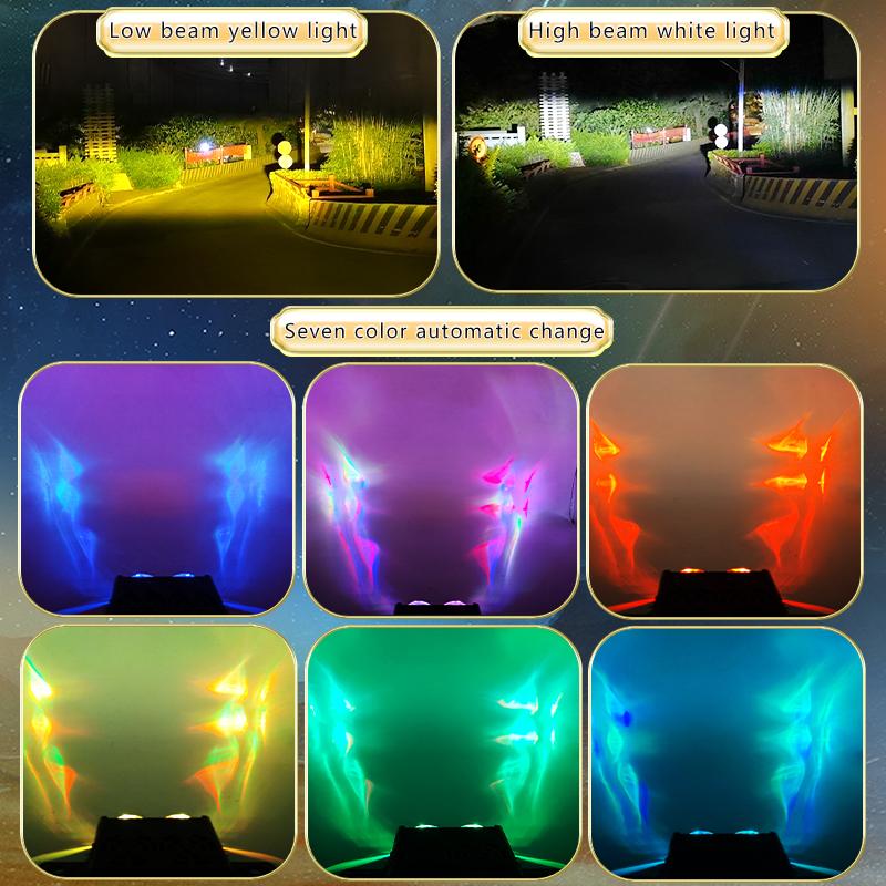 4-Linsen Auto Frontgrill LED-Licht Abblend-/Fernlicht Gelb/Weiß, RGB Tagfahrlicht & Blaue Linse Scheinwerfer Nebelscheinwerfer für Auto Motorrad 4x4 12V 24V