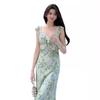 French Floral Sling Dress Children's Summer 2 Beautiful Super Good-looking Seaside Holiday Beach Long Dress