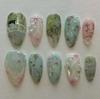 24Pcs Pink Almond False Nails Butterfly Ballet with French Design Wearable Fake Nails Simple Artificial Press On Nails Tips Art