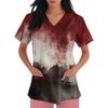Womens Halloween Print V Neck Scrub Top Short Sleeve Medical Uniform Shirt with Pocket Comfortable Fit Lightweight Fabric