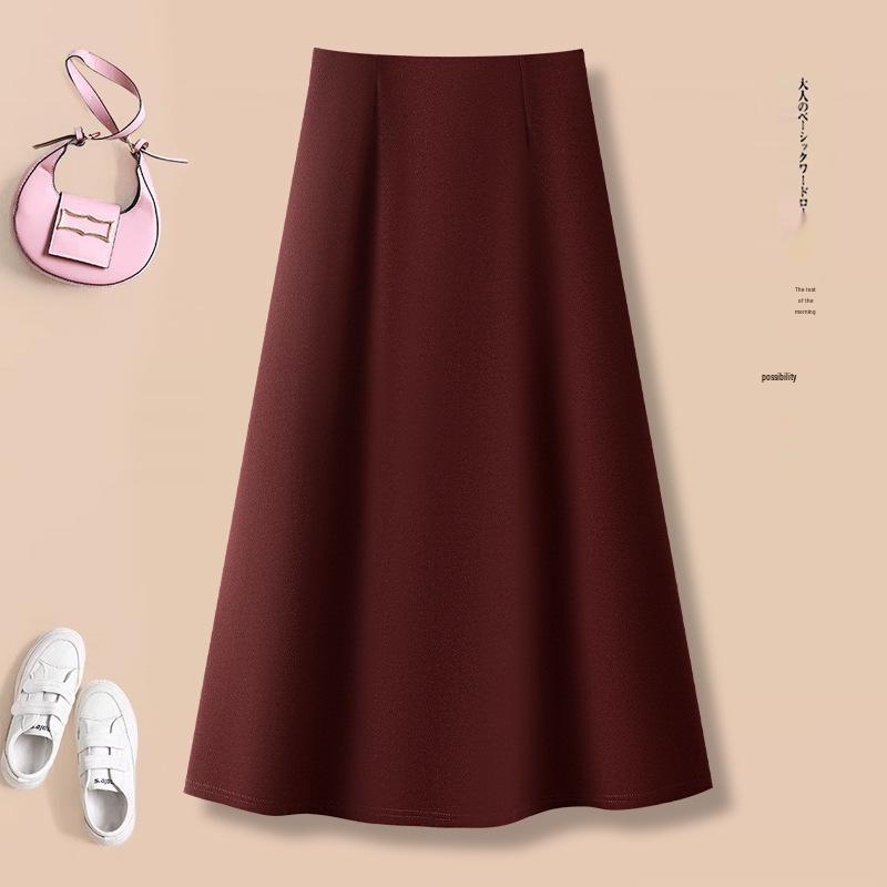 Women's Dark Grey Cashmere A-line High Waist Long Skirt - Spring/Autumn 2026 Woolen Half Umbrella Skirt