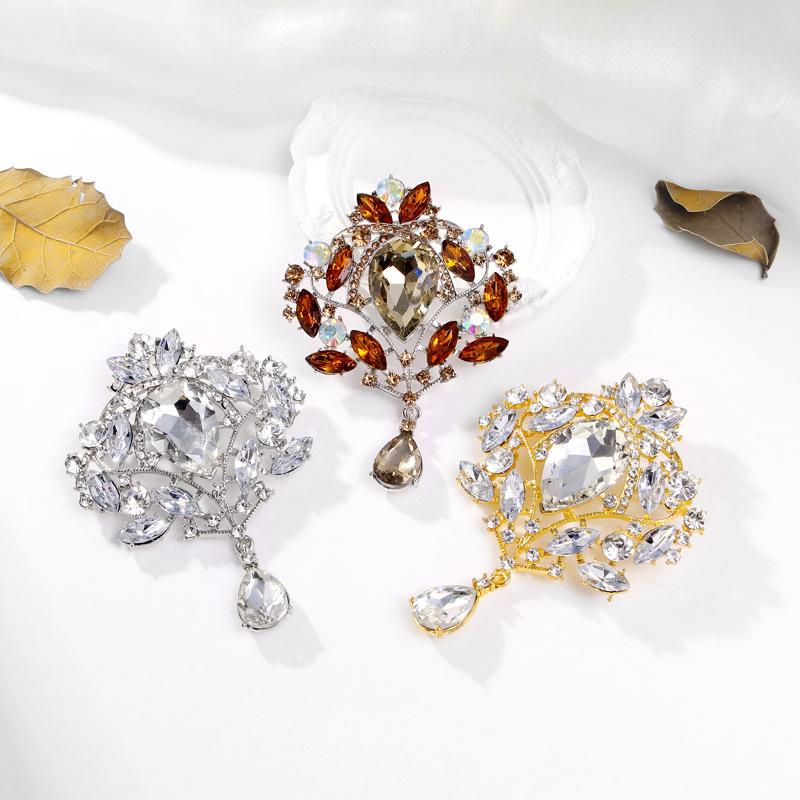 Shiny Crystal Teardrop Brooch Crown Romantic Wedding Party Pin Jewelry Gift