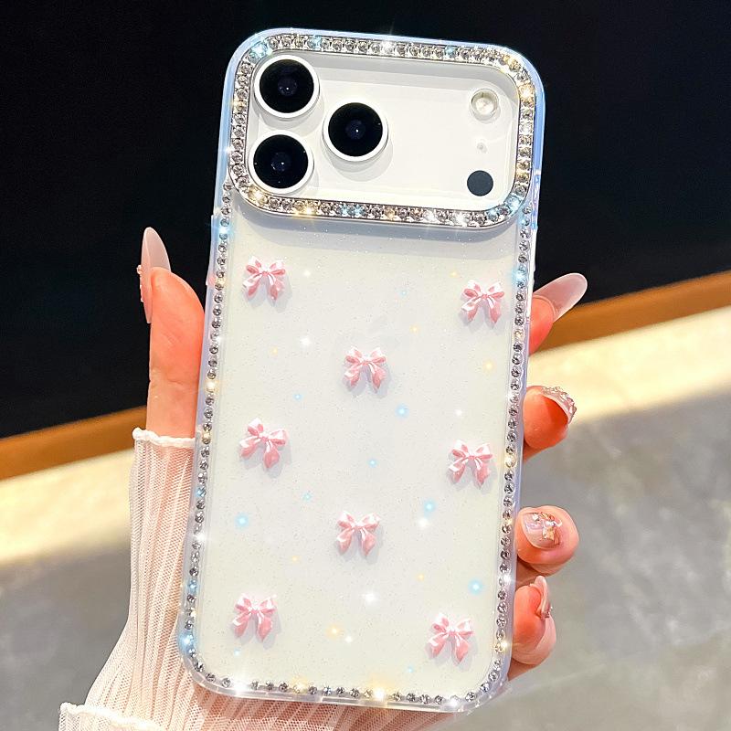Applicable To Apple 17promax Flash Diamond Mobile Phone Case Samsung S26Ultra Bow iPhone17E Three-dimensional A17