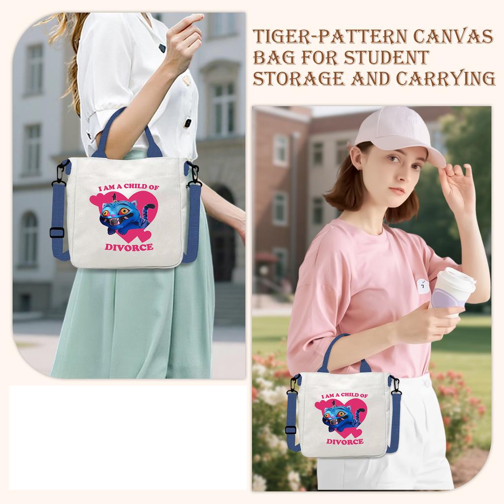 Group Canvas Bag Cartoon Little Illustration Student Collection Handbag Crossbody Shopping Bag
