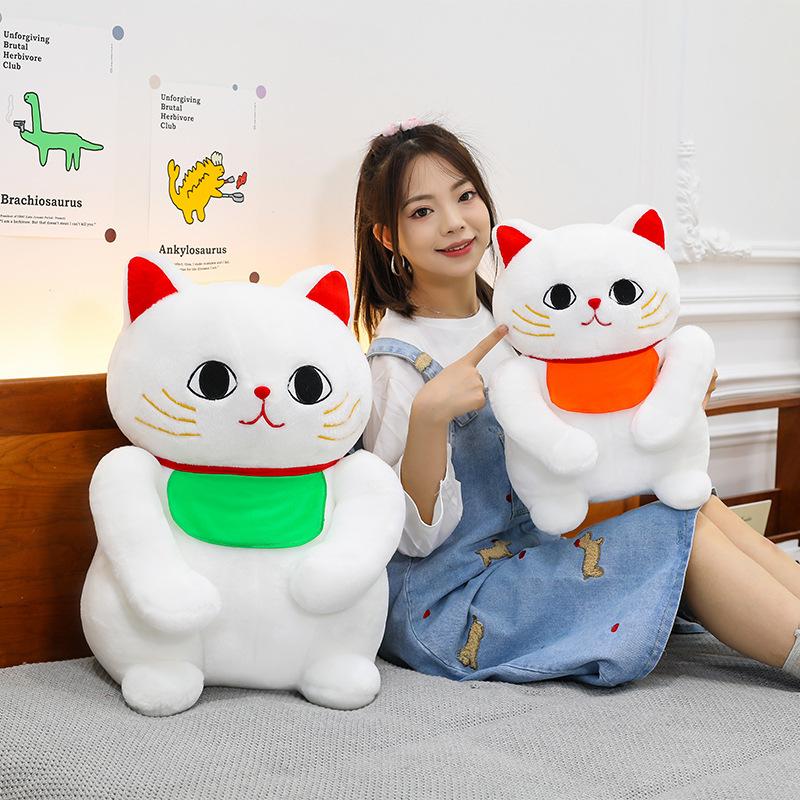 Bib Lucky Cat Plush Toy Cat Doll Throw Pillow