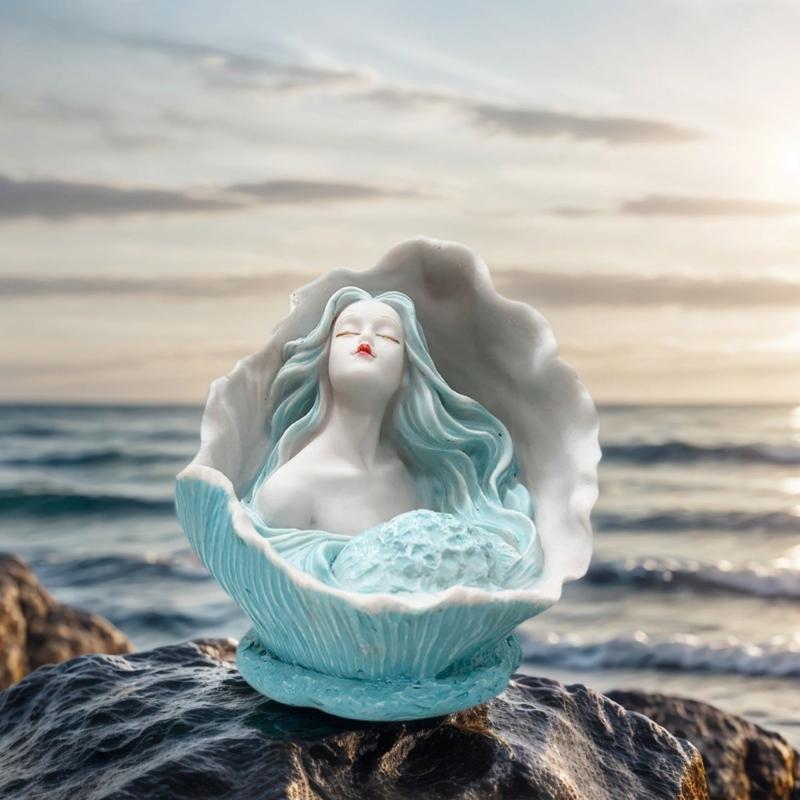 Conch Girl Statues and Sculptures,Resin Conch Girl Statue Ornament,Housewarmings Gift,Home Decors Fish Tanks Supplies