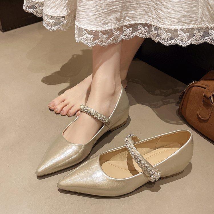 Simple Block Heel Single Shoes Autumn New Pointed Toe Shallow Mouth One Belt Non-slip Wear-resistant High Heels