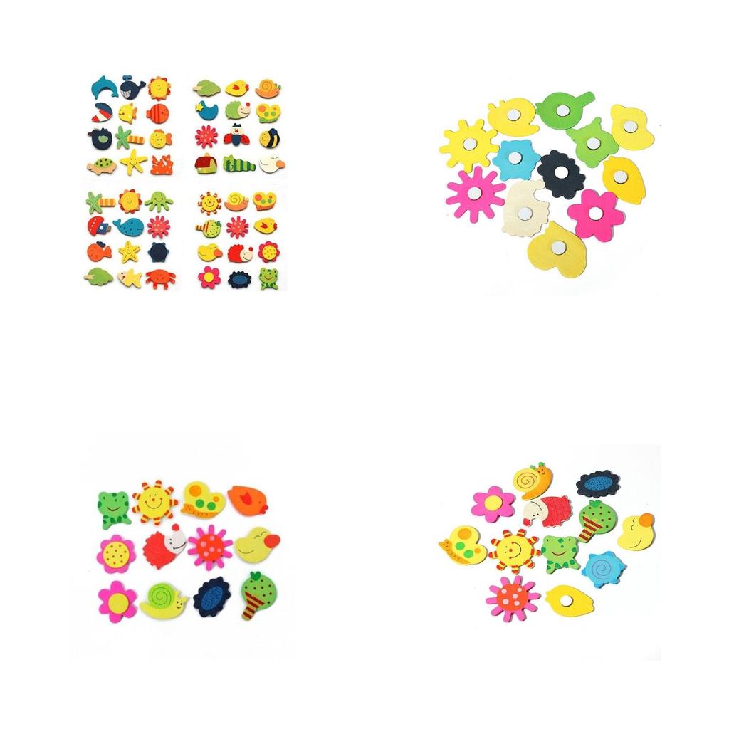 Zeitloses 12-teiliges Holz-Cartoon-Tier-Kühlschrankmagnet-Set für Kinder, Bildungszwecke