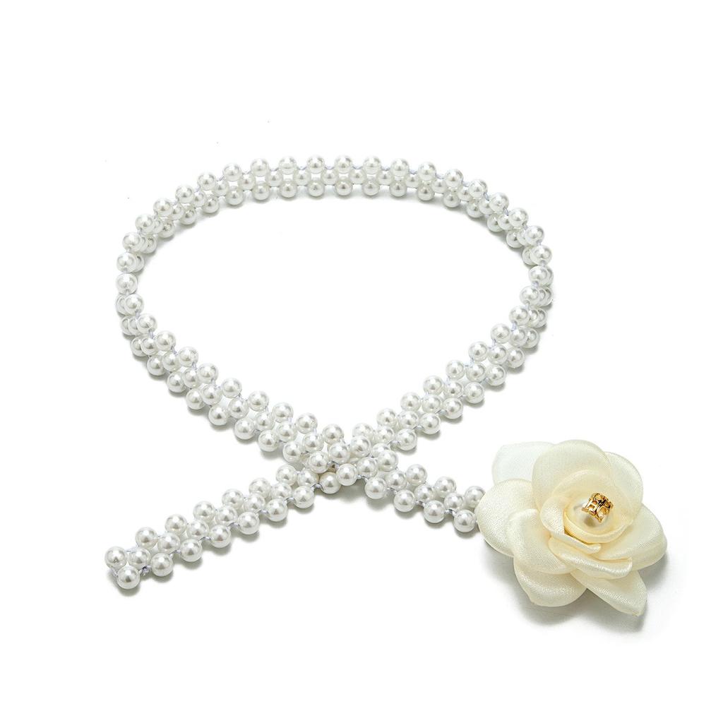 Kamelien-Perlenblumen-Gürtelkette mit elastischem Bund als Accessoire für Kleider und Röcke