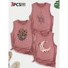 Dog Lover Paw Print Combination Gift Printed Pattern Round Neck3Pack of Sleeveless Vests for Women In Spring, Summer, and Autumn