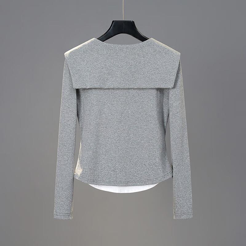 Women's Navy Collar Fake Two-Piece Slim Fit Sweatshirt