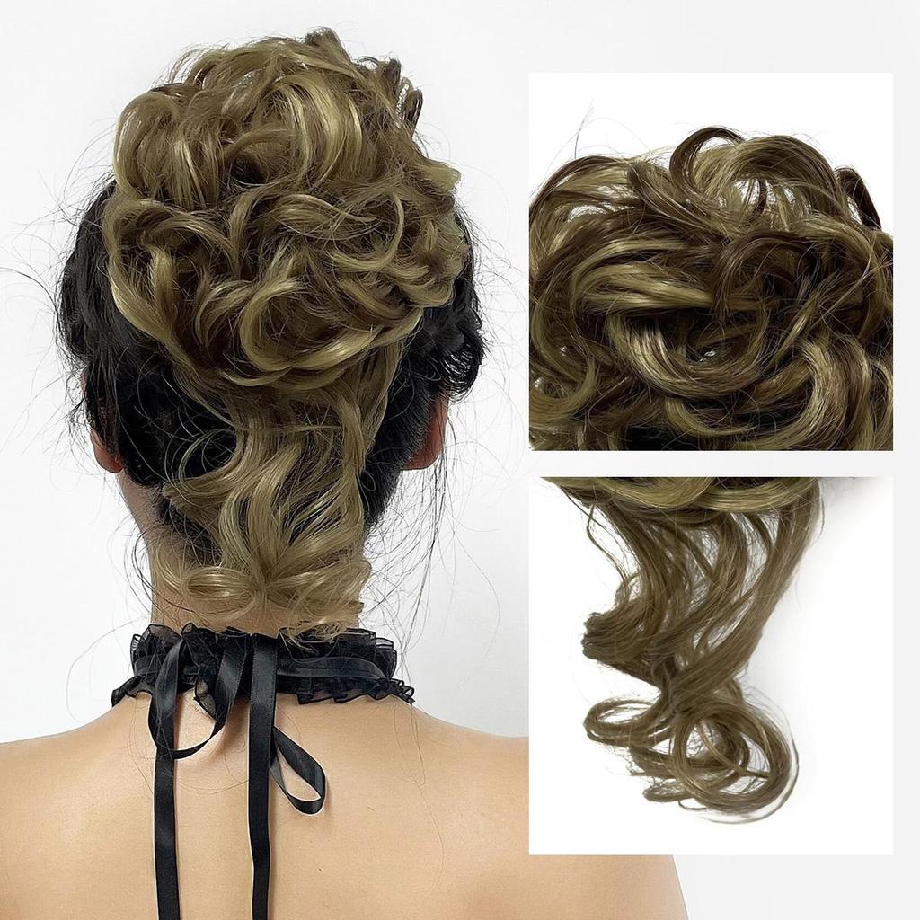ALAN EATON Claw Clip Messy Bun Hair Piece for Women BLonde Synthetic Wavy Curly Ponytail Hairpiece for Daily Wear Multi-color Option 10 Inch