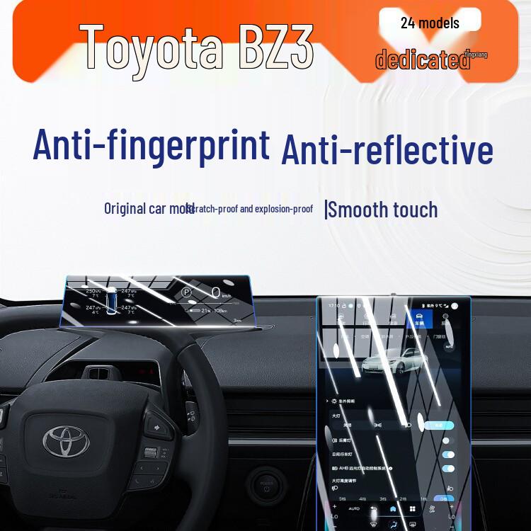 Tempered Glass Protector for Toyota BZ3 23-24 Screens: Console, Navigation, Dashboard, Interior Display.