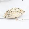 Lanhao Retro Chinese Bamboo Fan Brooch with Pearls & Rhinestones