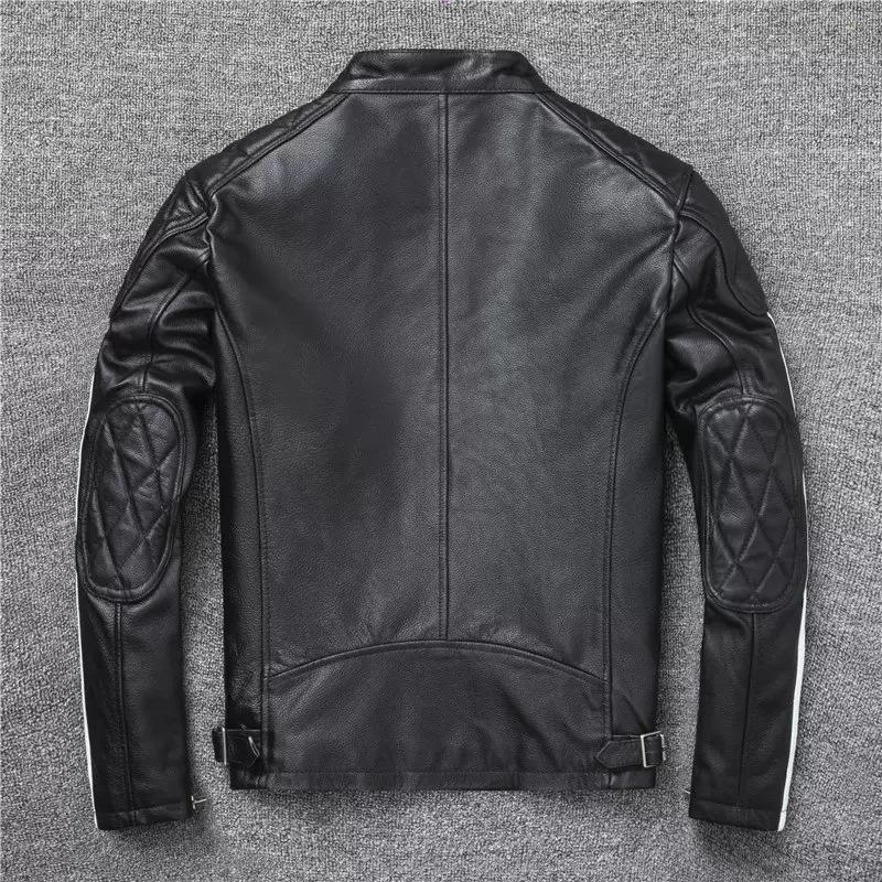 Pánska kožená bunda z čistej vrchnej vrstvy hovädzej kože, pravá koža, oblečenie pre motocyklistov Harley, krátka bunda so stojačikom