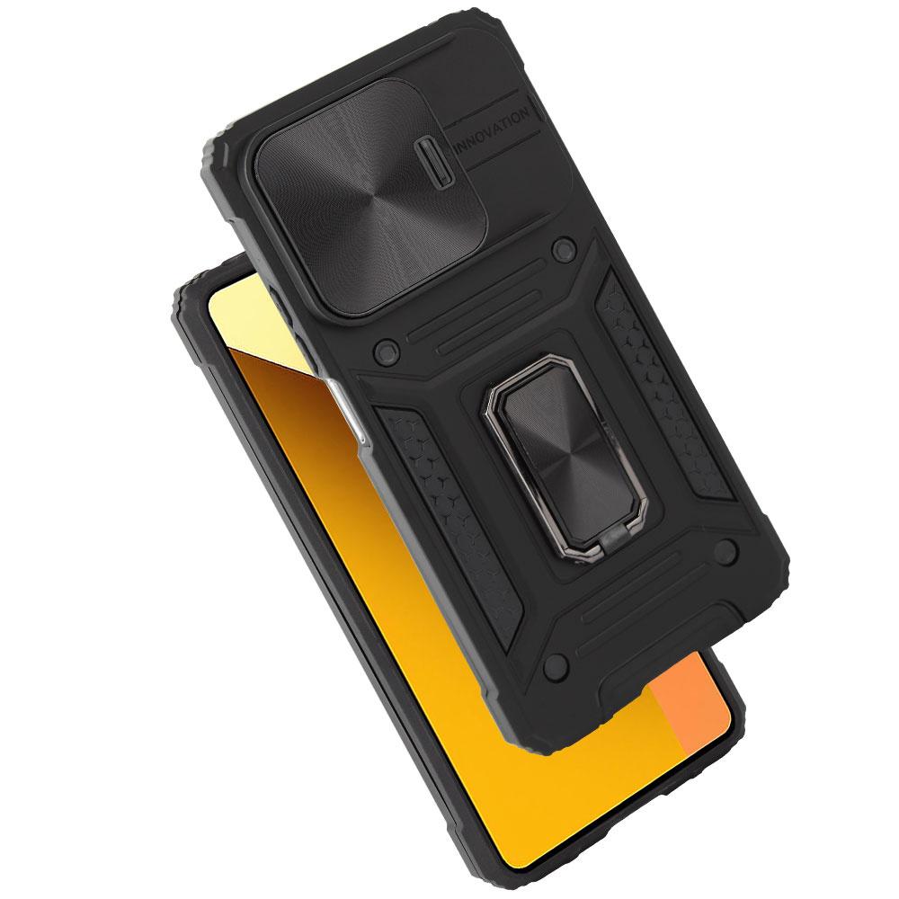 Armored Case for Xiaomi Redmi Note 13 5G, CamShield Slide, Black + 9H Tempered Glass