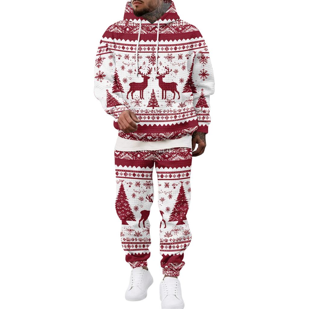 Men's Casual Sweatshirt Set for Fall Winter with Patterned Design, Comfortable Everyday Wear