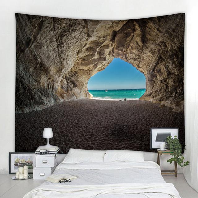 Rock Cave Sunrise 3d Printing Tapestry Reef Rock Cave Sea View Wall Hanging Living Room Bedroom Hall Tapestry Mural 6 Sizes