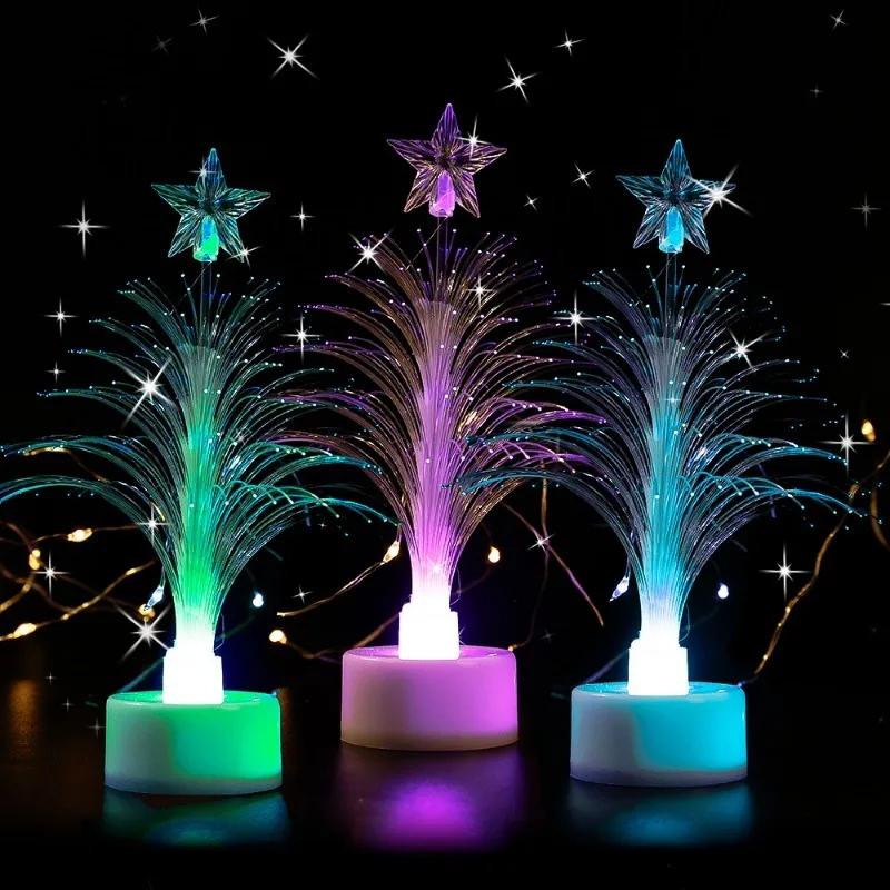 3/1pcs Mini Flashing LED Christmas Tree Colorful Fiber Optic Christmas Tree Night Light Home Party Decorations Romantic Gifts