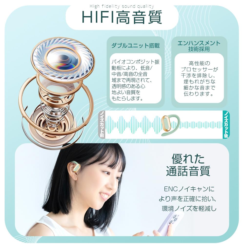 [New for 2025] SluB True Wireless Earbuds, Bluetooth 5.3 Headset, Air Conduction Earbuds, Ear-Hook, Hi-Fi Sound Quality, Easy Operation, Wireless,
