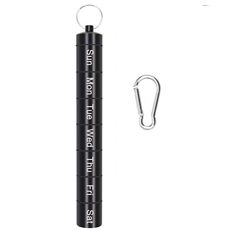 

Металлический еженедельный ящик для таблеток, разделенный в течение 7 дней, современный брелок для сумки, прочный водонепроницаемый органайзер для лекарств чёрный