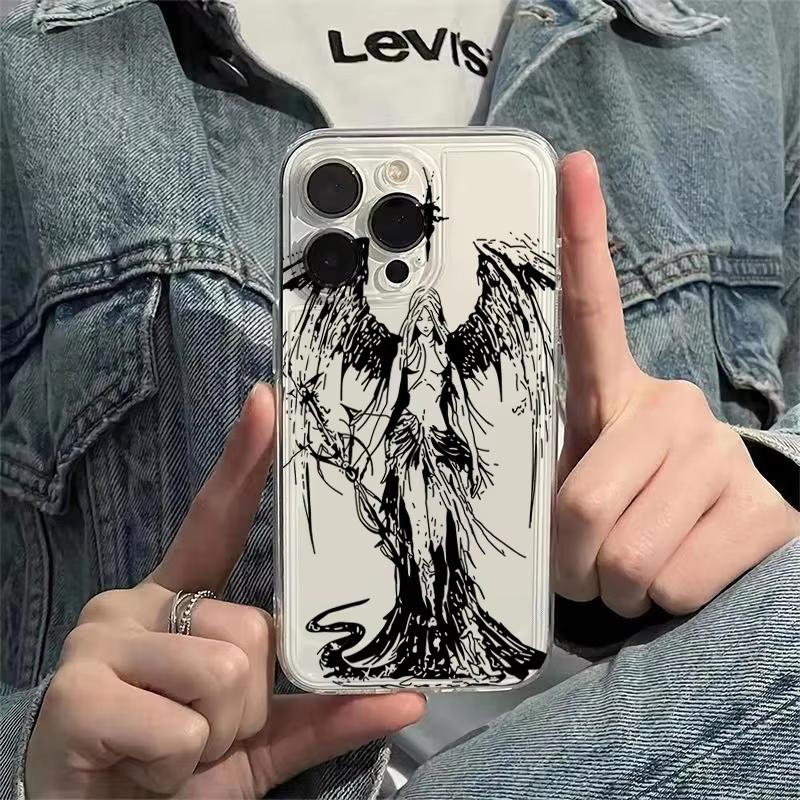 INS Style Space Angel Girl Transparent Phone Case For iPhone 16E 16 15 14 13 Pro Max 11 12 Mini XS XR X 7 8 Plus SE 2 Cover