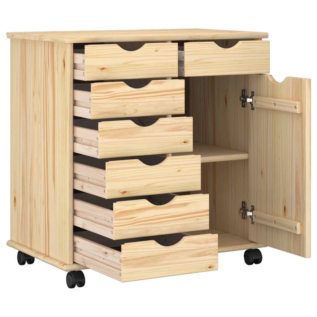 Rolling Cabinet with Wheels Brown 63.5 x 39 x 65.5 cm Solid Pine Wood