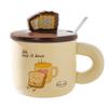 Creative Bread Ceramic Home Use Cute Cartoon Mug Mug Couple Water Cup with Lid Spoon Coffee Cup Breakfast Cup