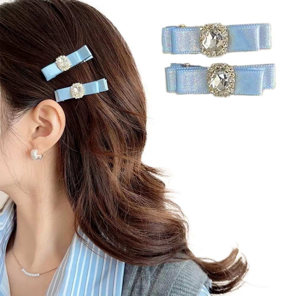 

Set of 2 Blue Ribbon & Jewel Hair Clips, Lolita, Dreamy Kawaii, Gothic Lolita, Hair Clips, Hairpins, Hair Accessories [Used]