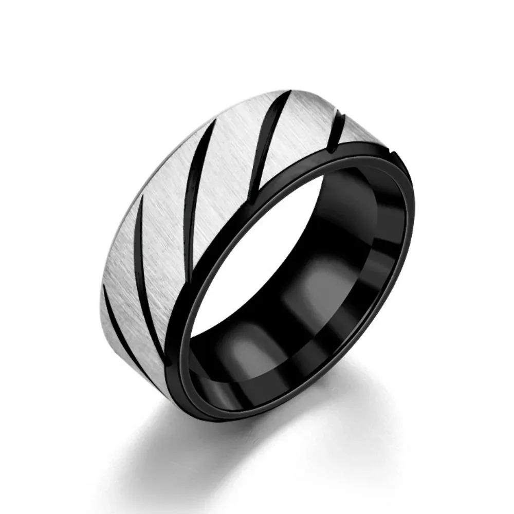 1pcs Stainless Steel Men's Ring European and American Fashion Simple Inner Arc with Double Bevelled Twill Rings