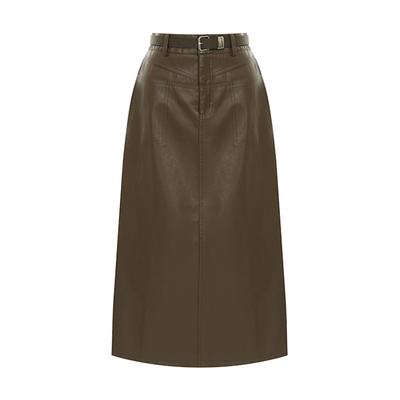 Sally Faux Leather Belted Medium Skirt_I6A-Csk002