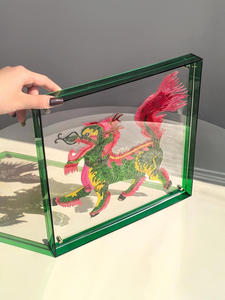 Chinese Intangible Heritage Shadow Puppet Lion Qilin Wall Decor - Handmade Festive Housewarming Gift