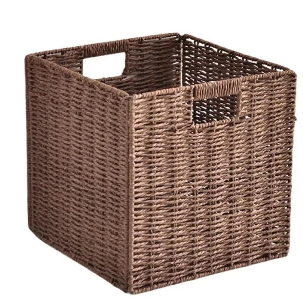 Hand Woven Foldable Storage Box Square Sundries Organizer Imitation Rattan Basket  Picnic