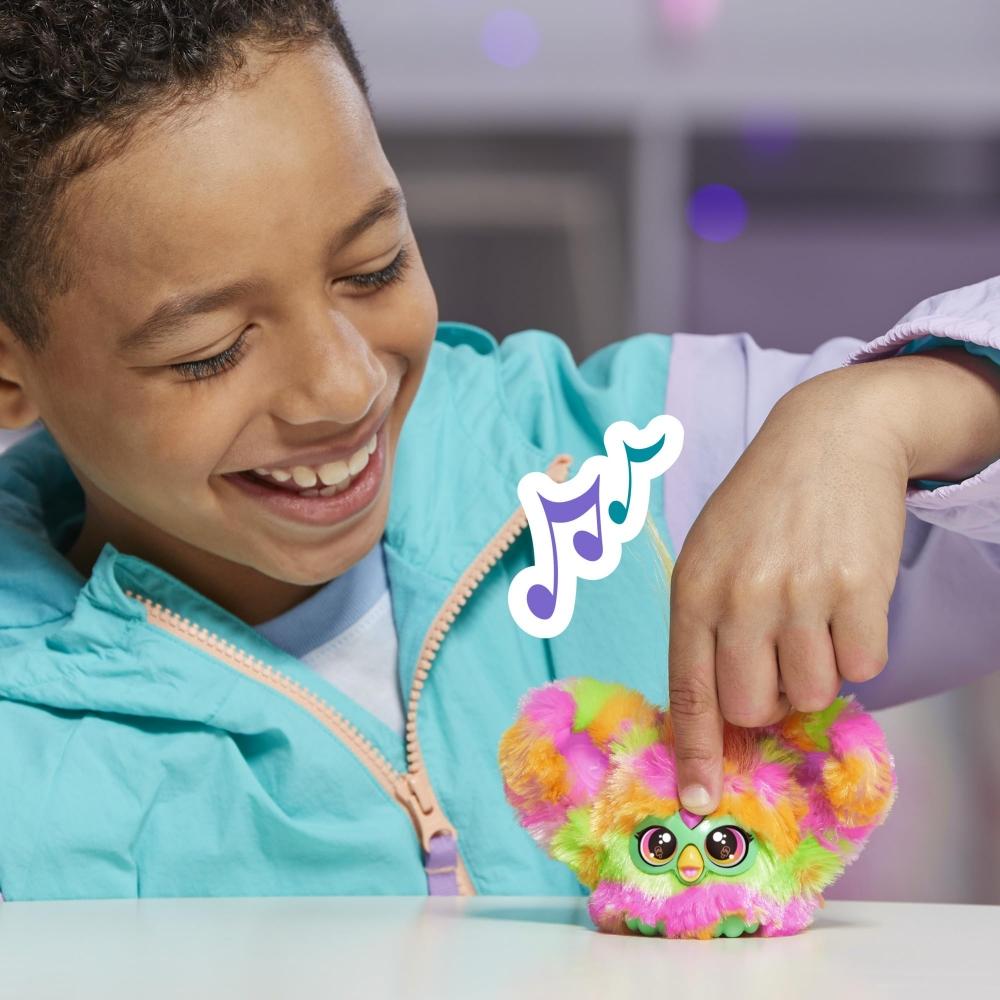 Furby Fur Bullets Party Mini Friend Více než 45 zvuků, pouze jazyk Furby, elektrická plyšová hračka, pro děti od 6 let, vícebarevná G0400 Originální produkt
